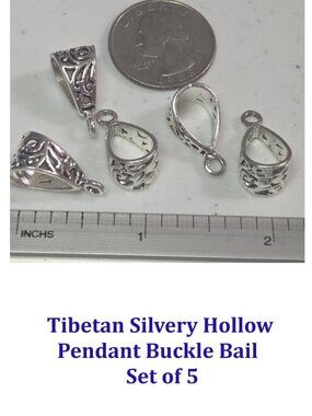 Tibetan Silvery Hollow Pendant Buckle Bail  Set of 5